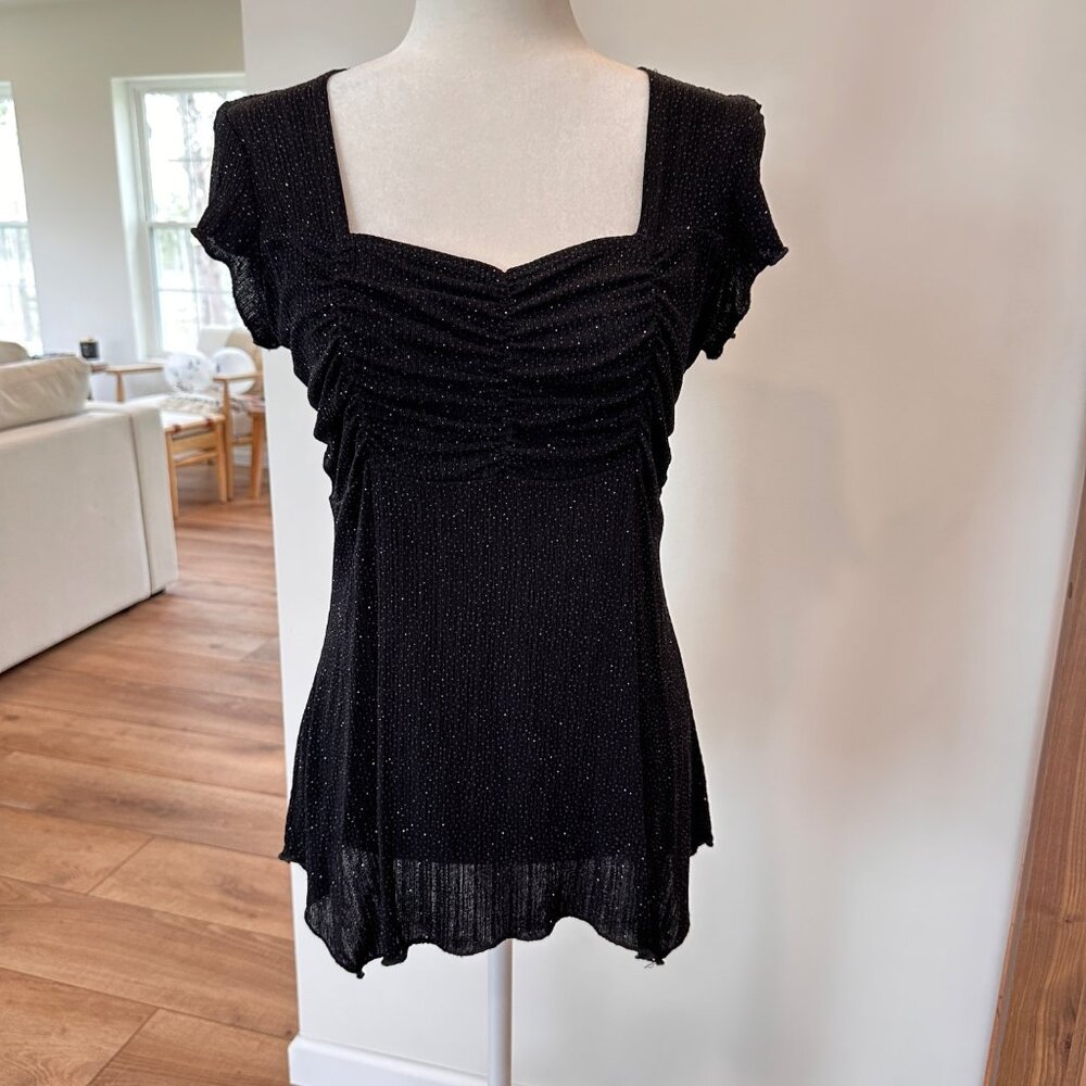 Onyx Nite | Medium Black Glitter Square Neck Top Fairy Witchy Feminine Club